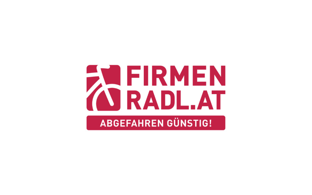 FirmenRadl.at-Logo mit einem Fahrradsymbol und dem Slogan "ABGEFAHREN GÜNSTIG!".